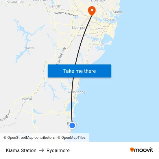 Kiama Station to Rydalmere map