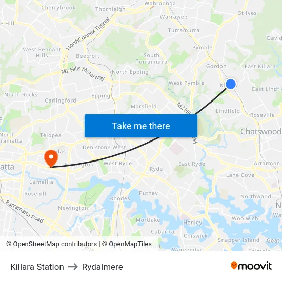 Killara Station to Rydalmere map
