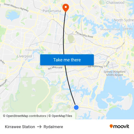 Kirrawee Station to Rydalmere map