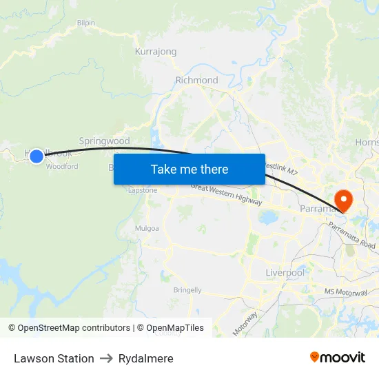 Lawson Station to Rydalmere map