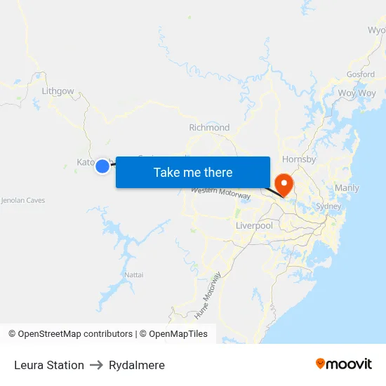Leura Station to Rydalmere map