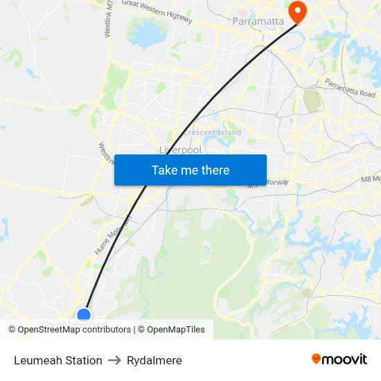 Leumeah Station to Rydalmere map