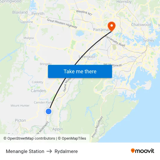 Menangle Station to Rydalmere map