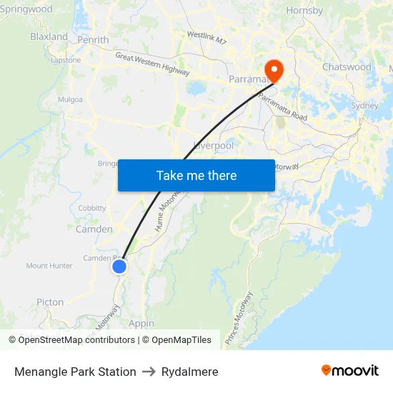 Menangle Park Station to Rydalmere map