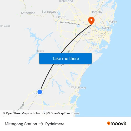 Mittagong Station to Rydalmere map
