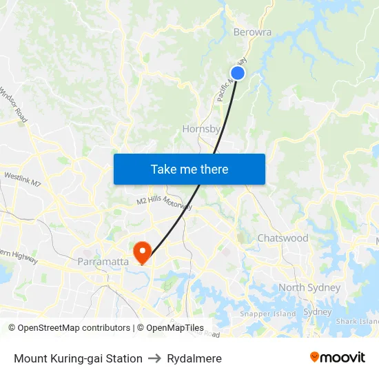 Mount Kuring-gai Station to Rydalmere map