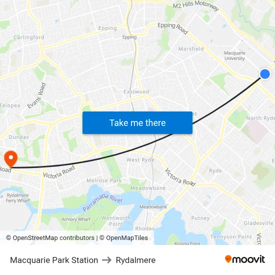 Macquarie Park Station to Rydalmere map
