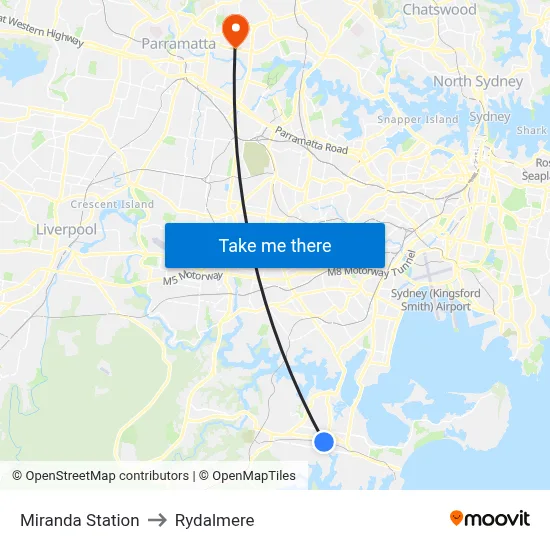 Miranda Station to Rydalmere map