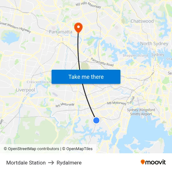 Mortdale Station to Rydalmere map