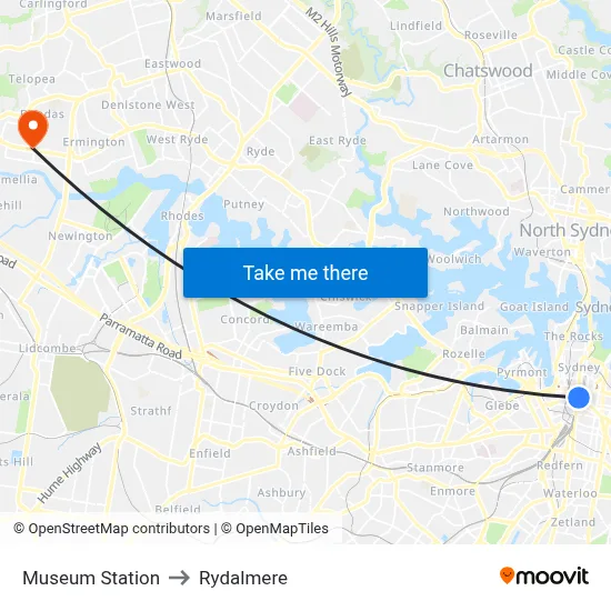Museum Station to Rydalmere map
