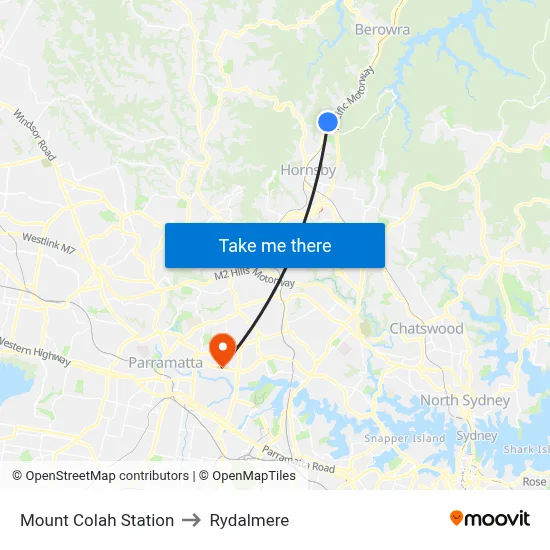 Mount Colah Station to Rydalmere map