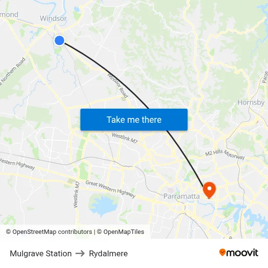 Mulgrave Station to Rydalmere map