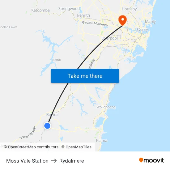 Moss Vale Station to Rydalmere map