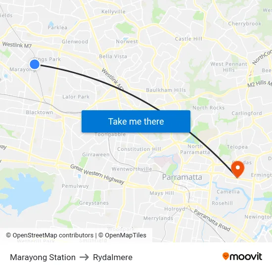 Marayong Station to Rydalmere map