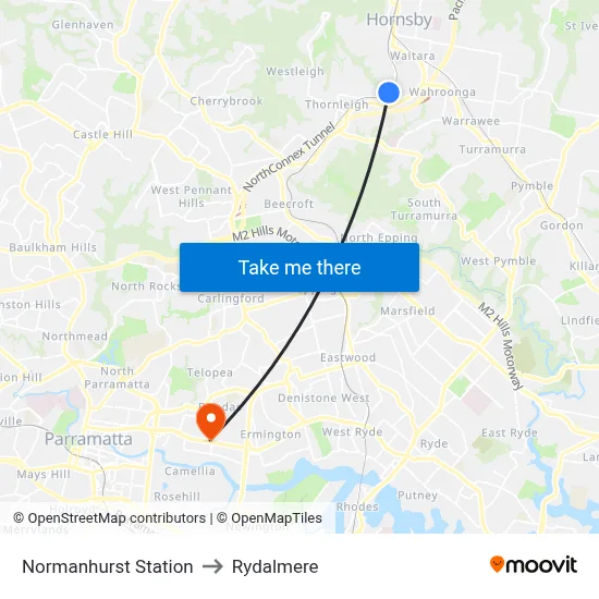 Normanhurst Station to Rydalmere map