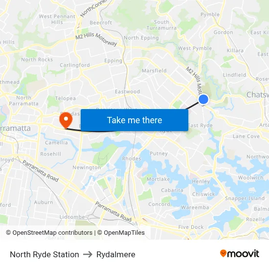 North Ryde Station to Rydalmere map