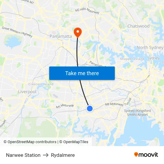 Narwee Station to Rydalmere map