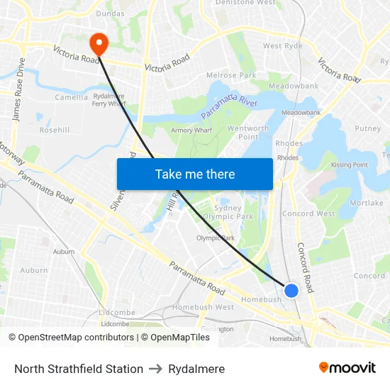 North Strathfield Station to Rydalmere map