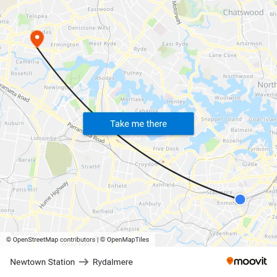 Newtown Station to Rydalmere map