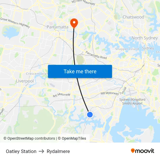 Oatley Station to Rydalmere map