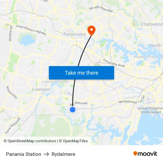 Panania Station to Rydalmere map
