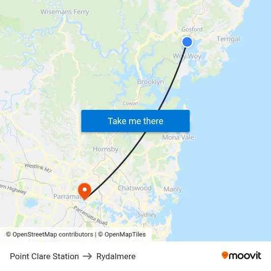 Point Clare Station to Rydalmere map
