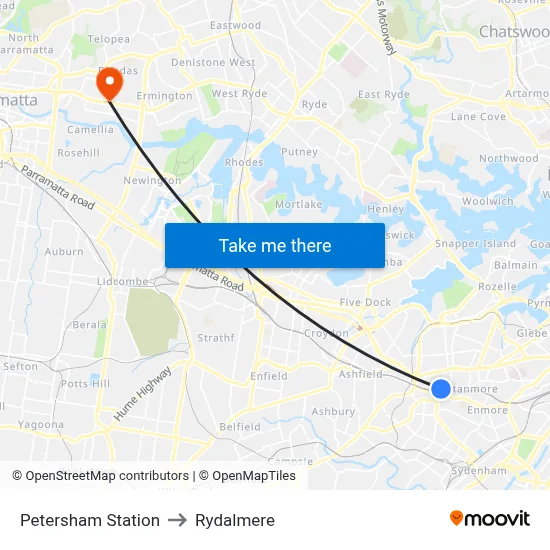 Petersham Station to Rydalmere map