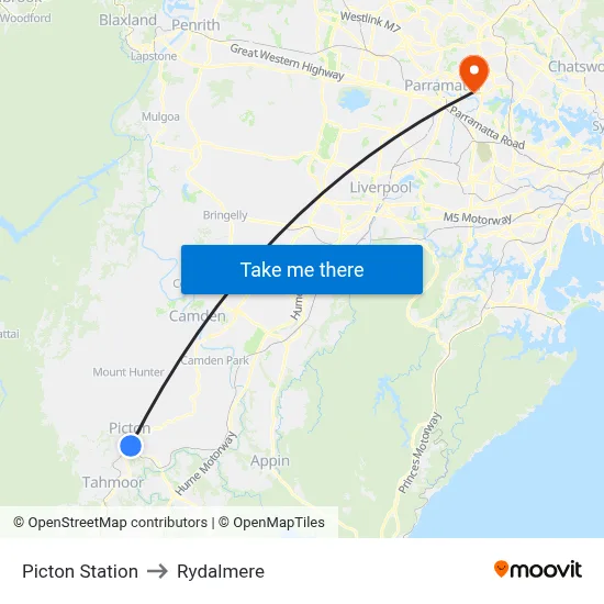Picton Station to Rydalmere map