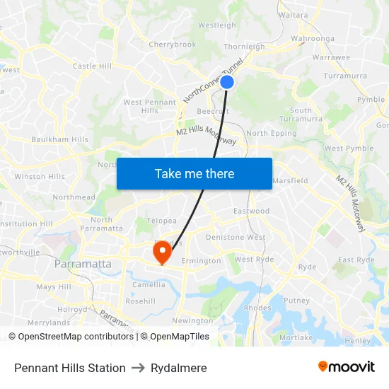 Pennant Hills Station to Rydalmere map