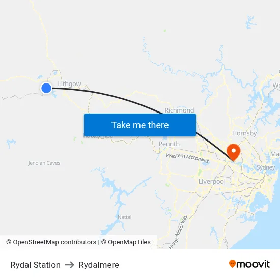 Rydal Station to Rydalmere map