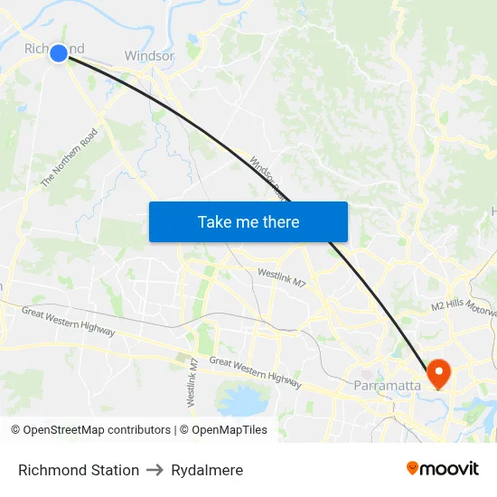 Richmond Station to Rydalmere map