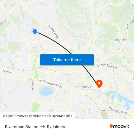 Riverstone Station to Rydalmere map