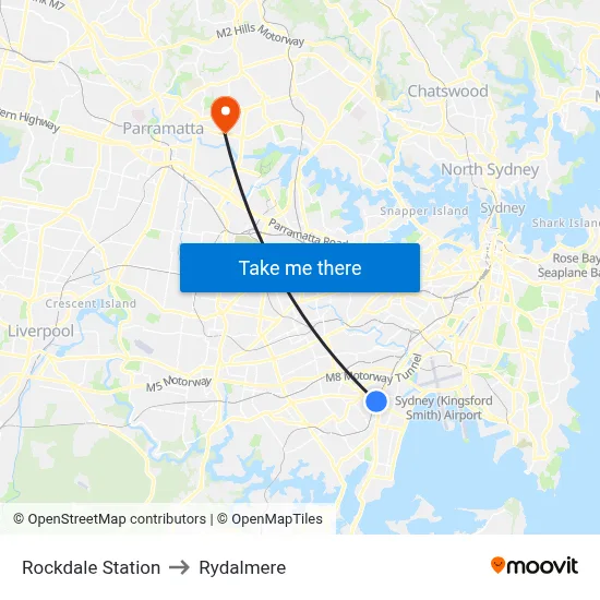 Rockdale Station to Rydalmere map