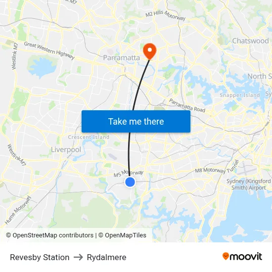 Revesby Station to Rydalmere map