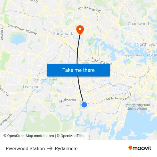 Riverwood Station to Rydalmere map