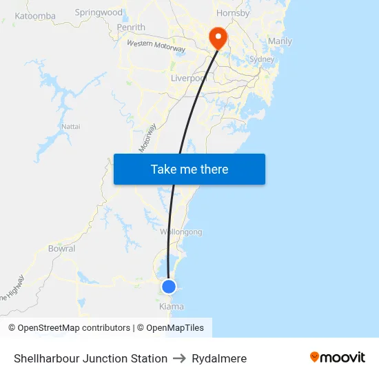 Shellharbour Junction Station to Rydalmere map