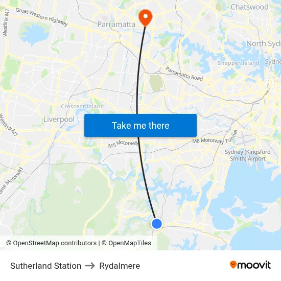 Sutherland Station to Rydalmere map