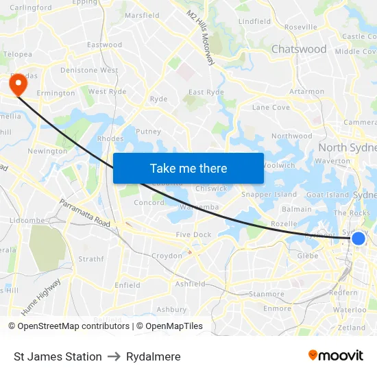 St James Station to Rydalmere map