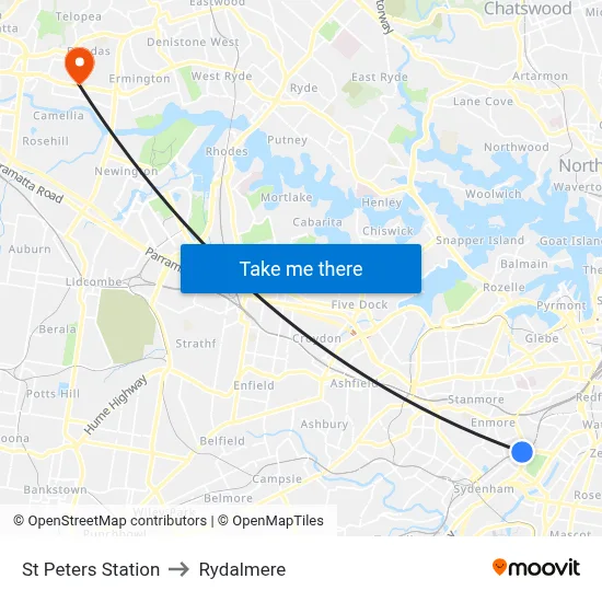 St Peters Station to Rydalmere map