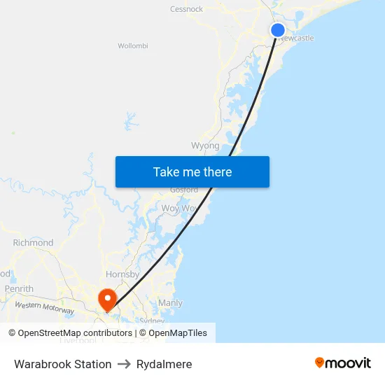 Warabrook Station to Rydalmere map