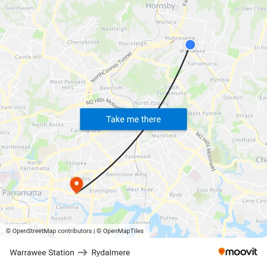 Warrawee Station to Rydalmere map