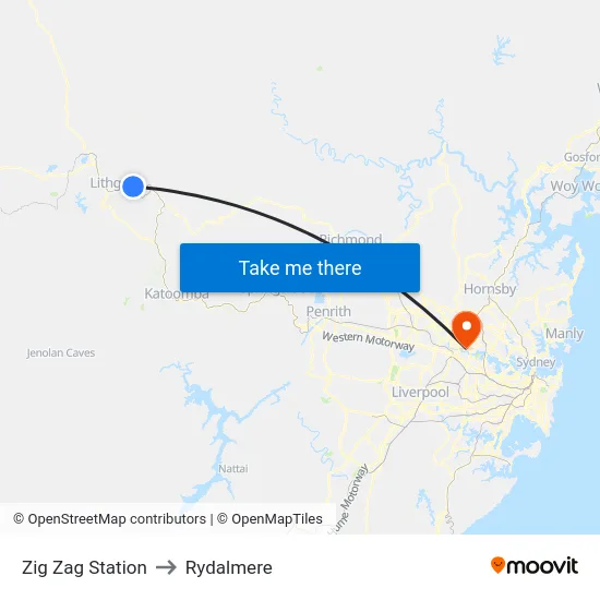 Zig Zag Station to Rydalmere map