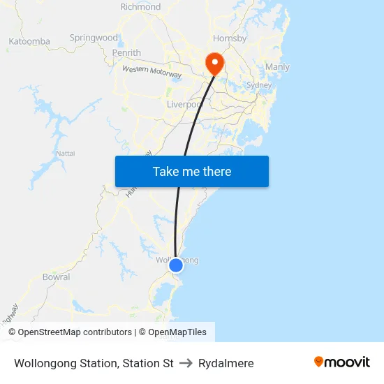 Wollongong Station, Station St to Rydalmere map