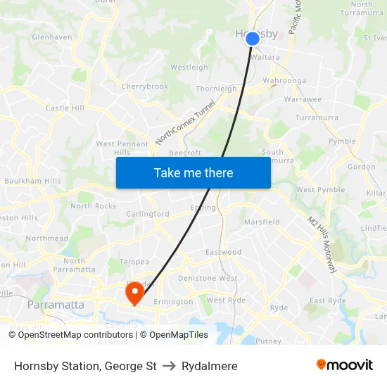 Hornsby Station, George St to Rydalmere map