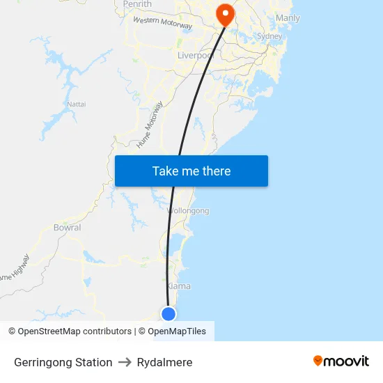 Gerringong Station to Rydalmere map