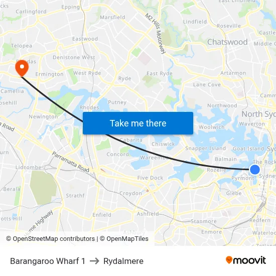 Barangaroo Wharf 1 to Rydalmere map