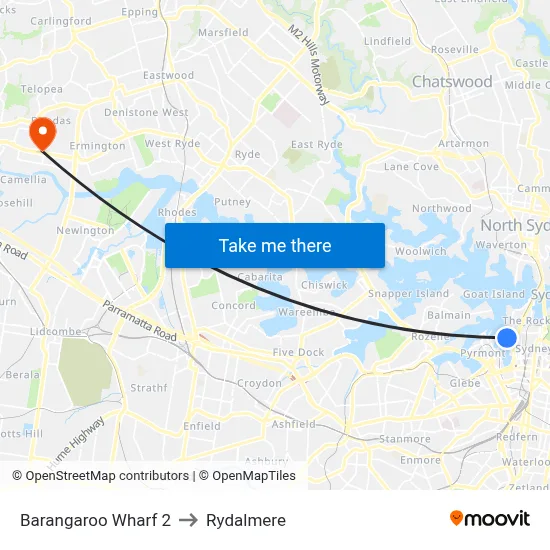Barangaroo Wharf 2 to Rydalmere map