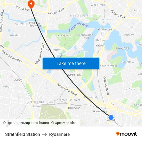 Strathfield Station to Rydalmere map