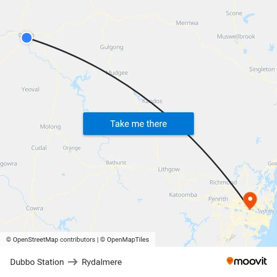 Dubbo Station to Rydalmere map