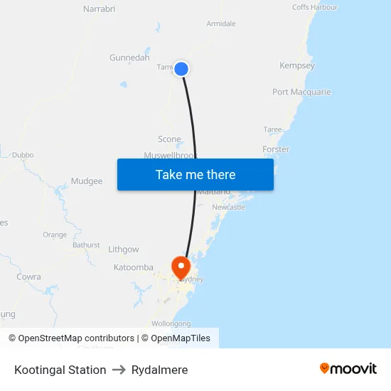 Kootingal Station to Rydalmere map